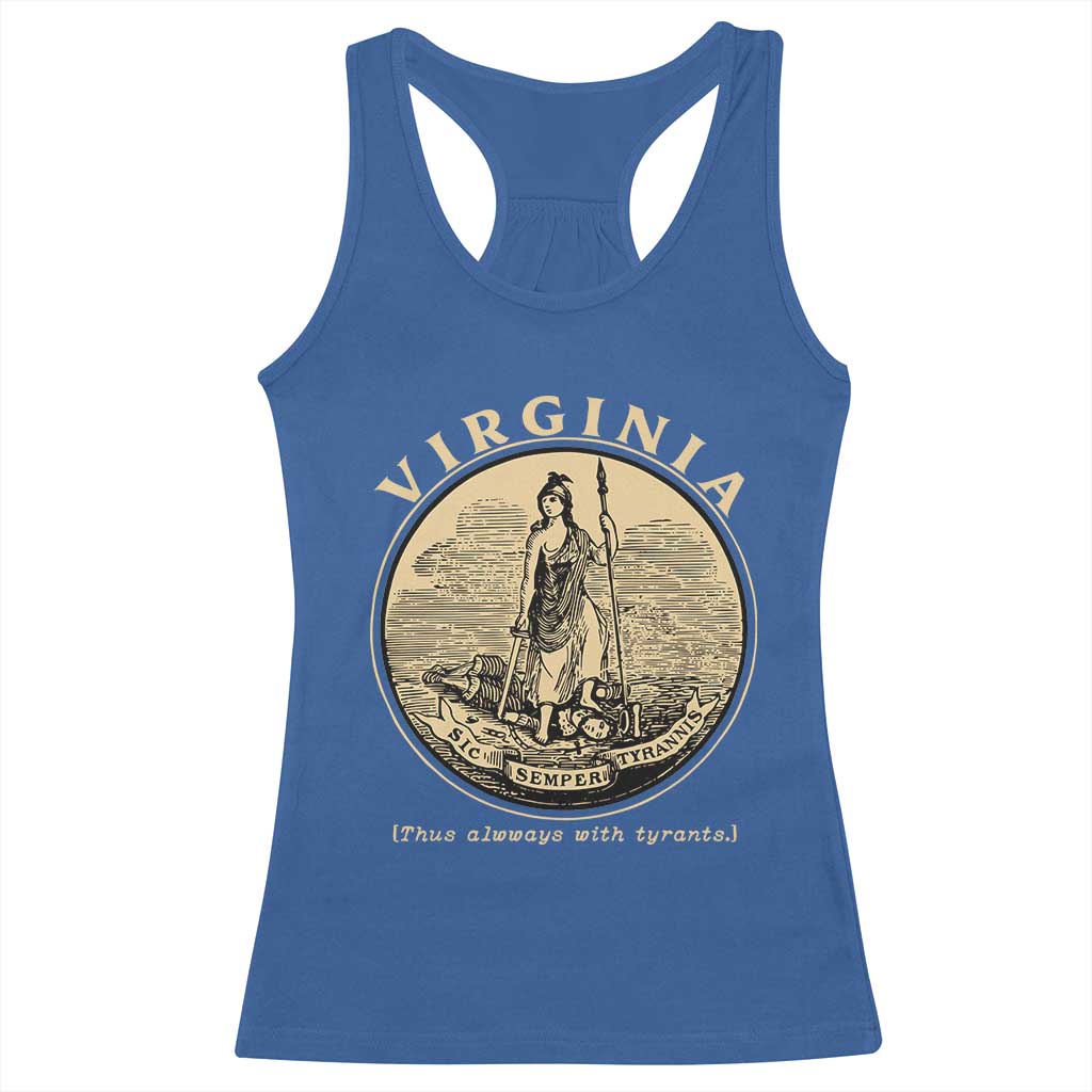 Vintage Virginia Motto Sic Semper Tyrannis Racerback Tank Top TS14 Royal Blue Print Your Wear