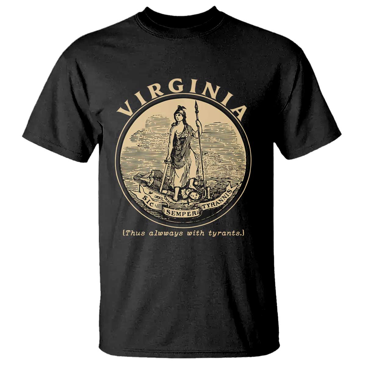 Vintage Virginia Motto Sic Semper Tyrannis T Shirt TS14 Black Print Your Wear
