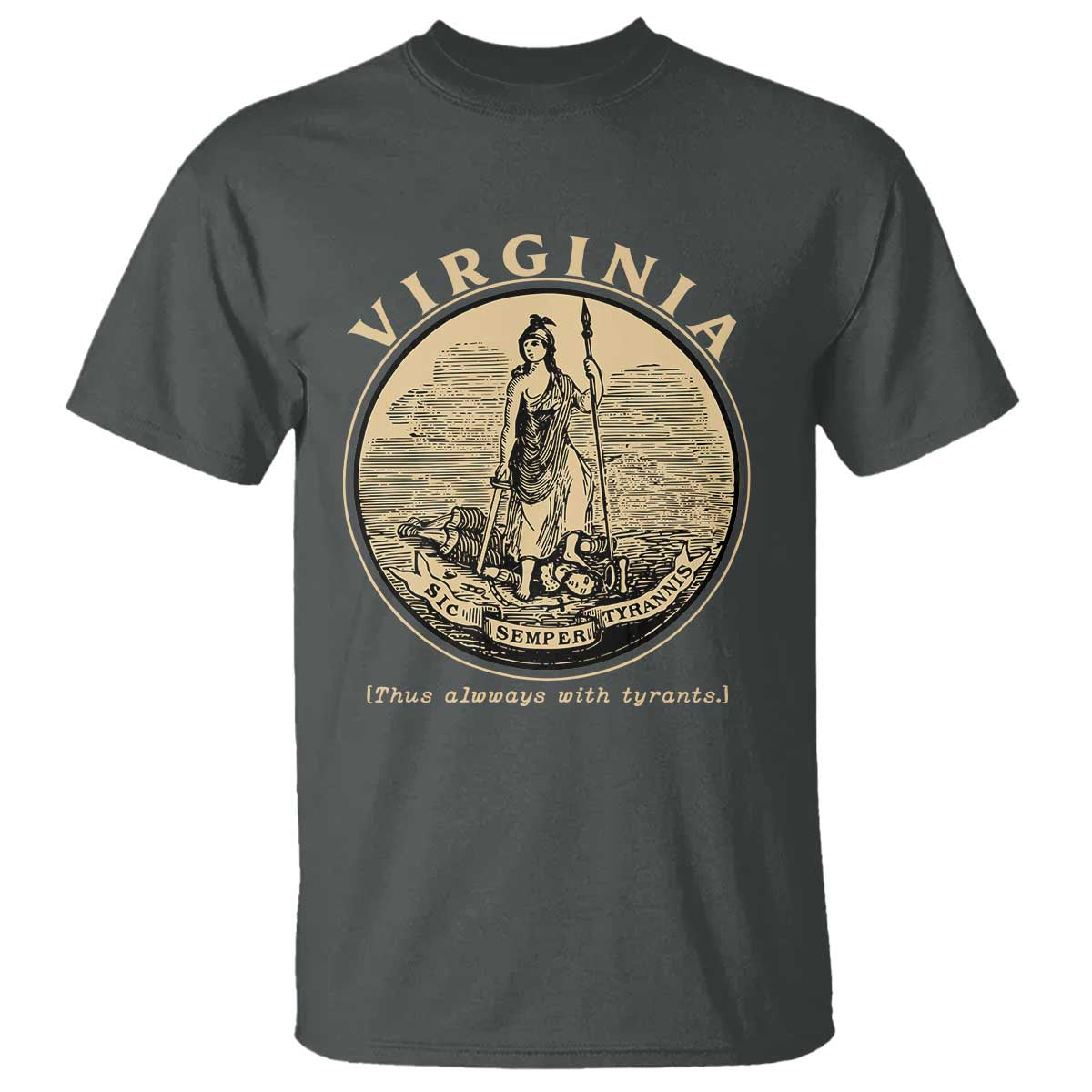 Vintage Virginia Motto Sic Semper Tyrannis T Shirt TS14 Dark Heather Print Your Wear