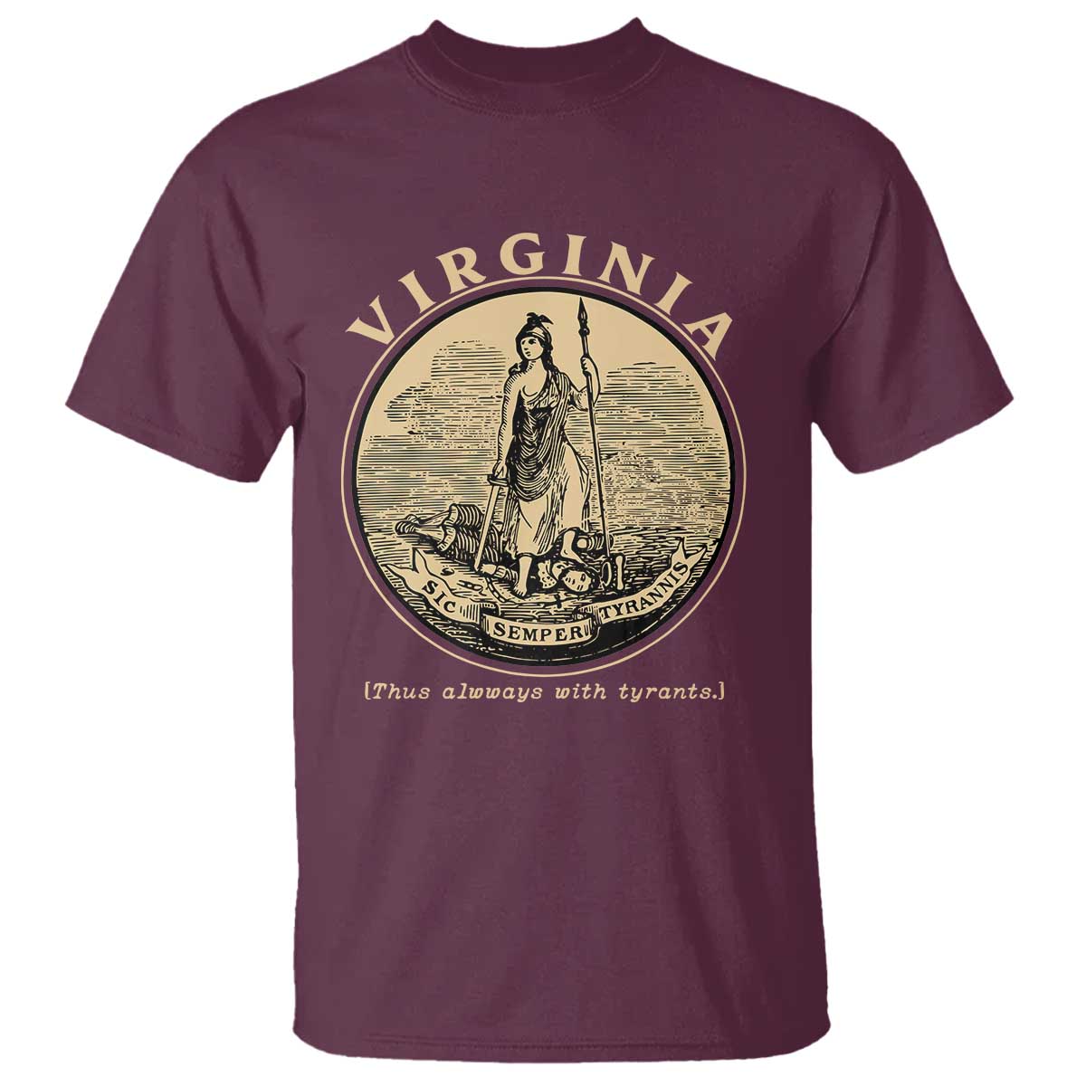 Vintage Virginia Motto Sic Semper Tyrannis T Shirt TS14 Maroon Print Your Wear
