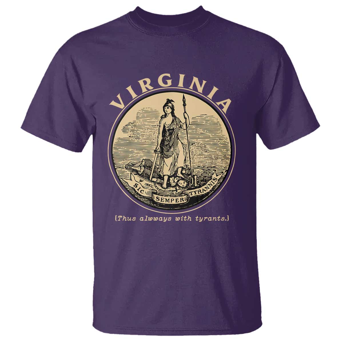 Vintage Virginia Motto Sic Semper Tyrannis T Shirt TS14 Purple Print Your Wear