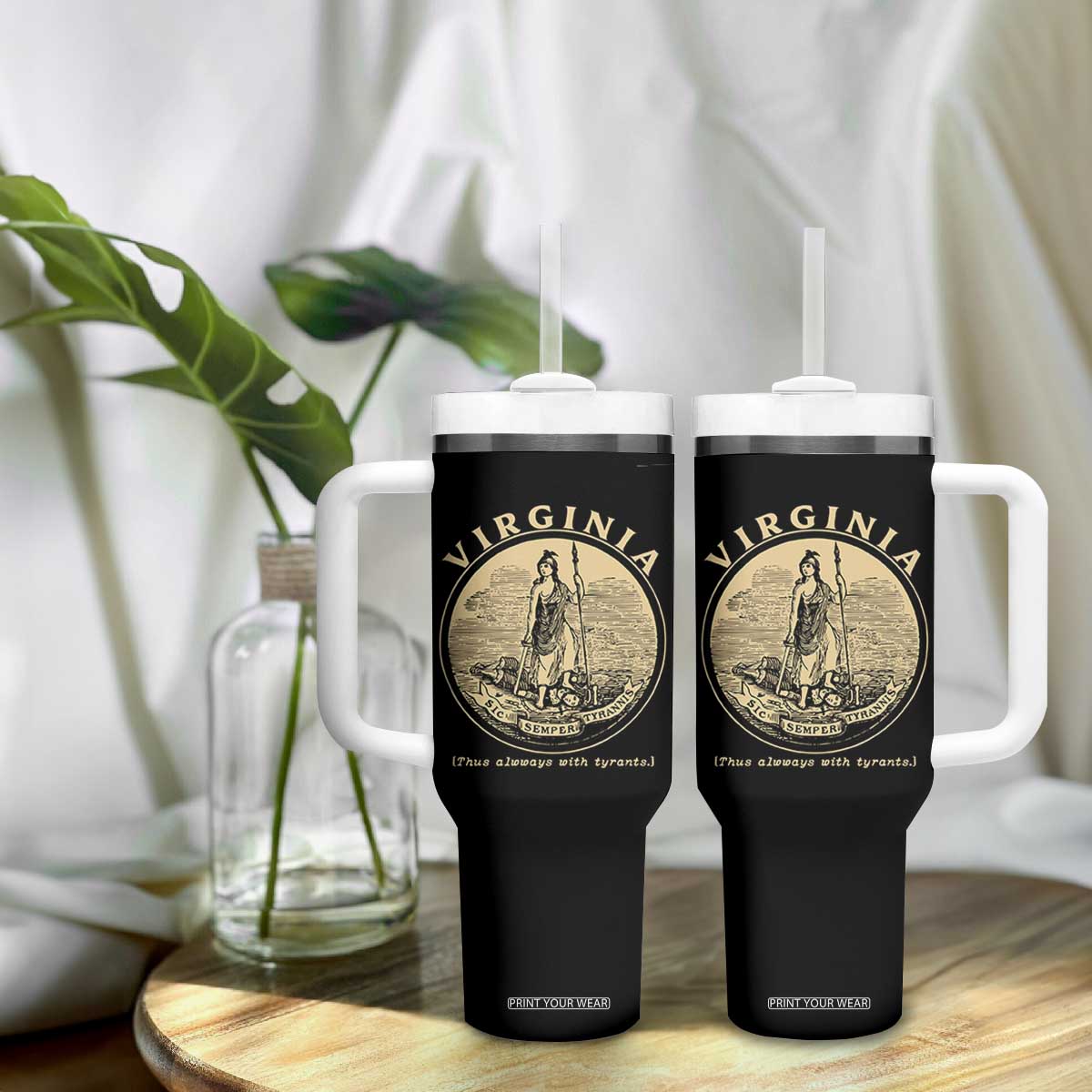 Vintage Virginia Motto Sic Semper Tyrannis Tumbler With Handle TS14 Print Your Wear