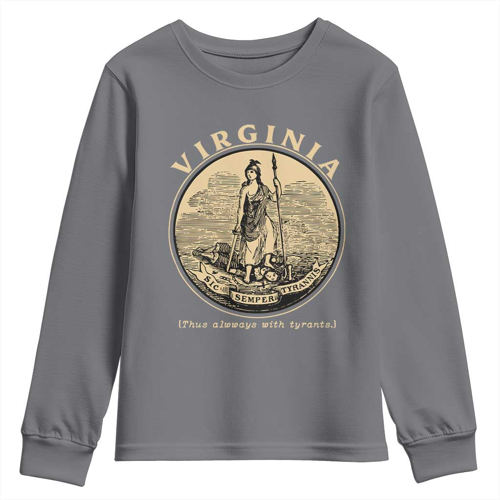 Vintage Virginia Motto Sic Semper Tyrannis Youth Sweatshirt TS14 Charcoal Print Your Wear
