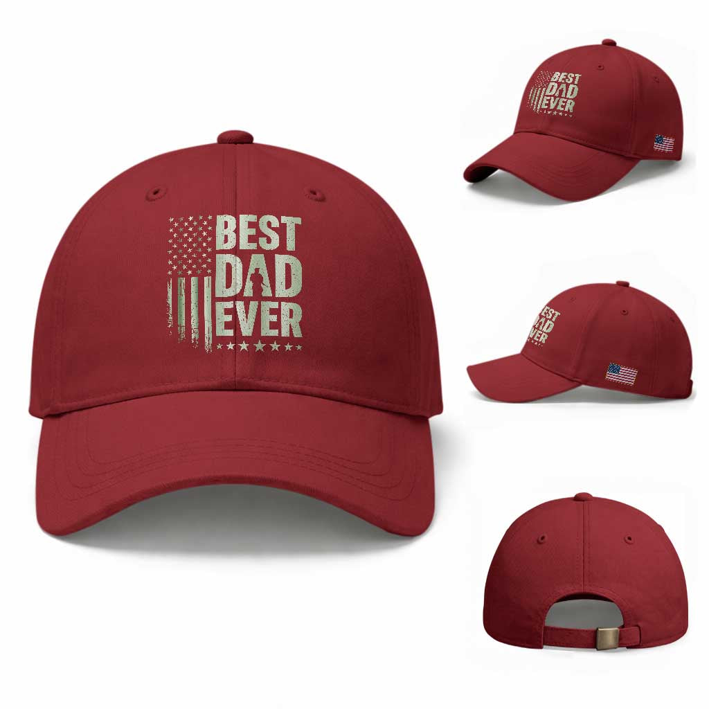 Best Dad Ever Baseball Cap Military Camo American Flag Father's Day TS14 Baseball Cap Universal Fit Cherry Red Print Your Wear