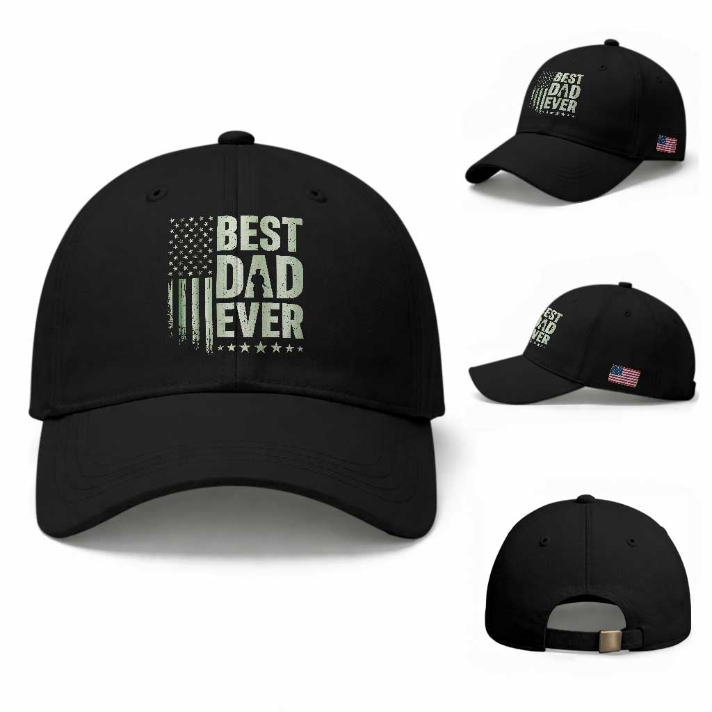 Best Dad Ever Baseball Cap Military Camo American Flag Father's Day TS14 Baseball Cap Universal Fit Black Print Your Wear