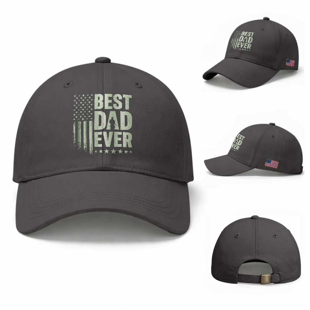Best Dad Ever Baseball Cap Military Camo American Flag Father's Day TS14 Baseball Cap Universal Fit Dark Gray Print Your Wear