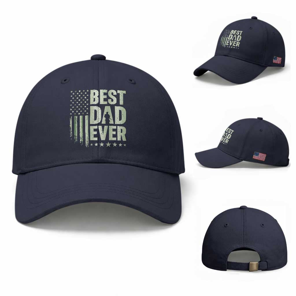 Best Dad Ever Baseball Cap Military Camo American Flag Father's Day TS14 Baseball Cap Universal Fit Navy Print Your Wear