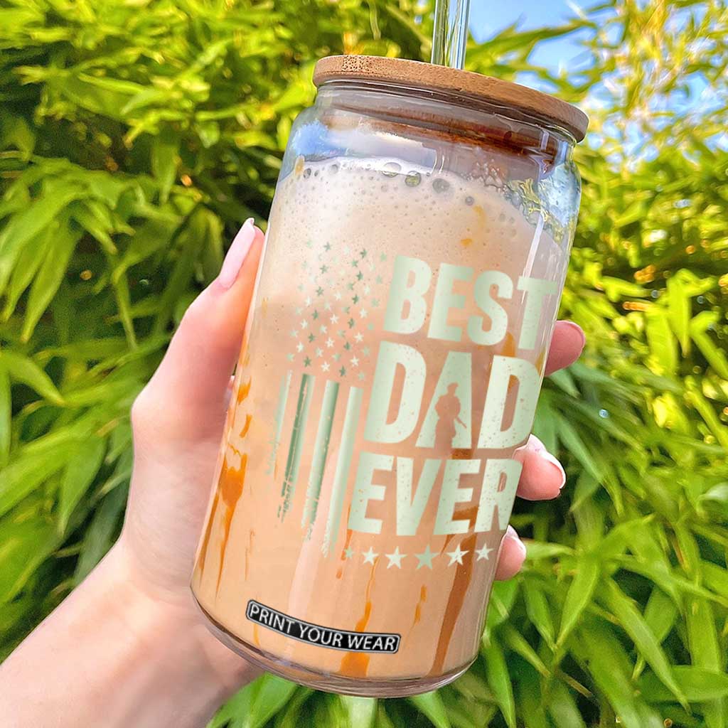 Best Dad Ever Glass Can Military Camo American Flag Father's Day TS14 Black Print Your Wear