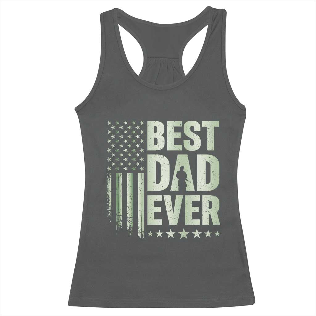 Best Dad Ever Racerback Tank Top Military Camo American Flag Father's Day TS14 Dark Heather Print Your Wear