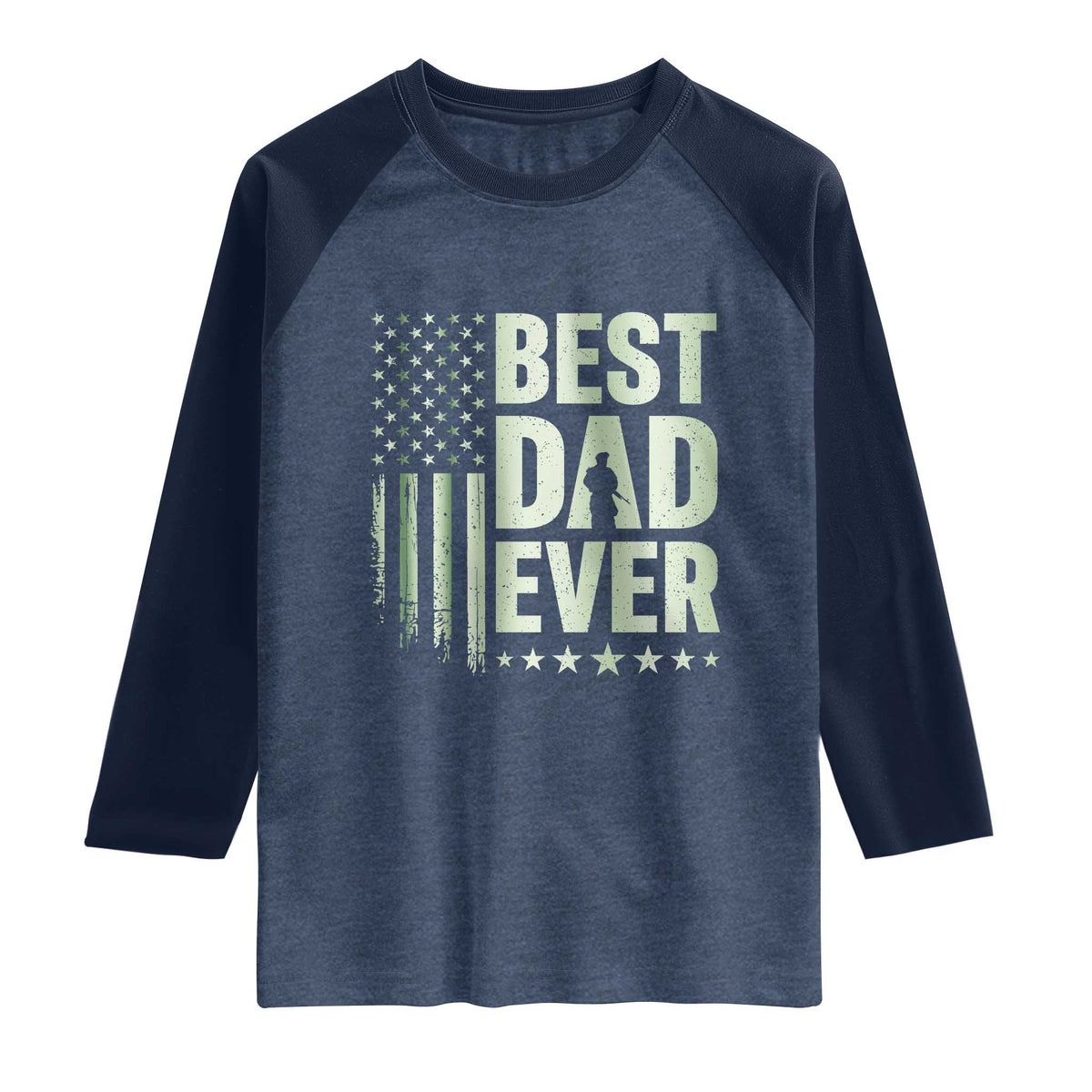 Best Dad Ever Raglan Shirt Military Camo American Flag Father's Day TS14 Heather Denim Navy Print Your Wear