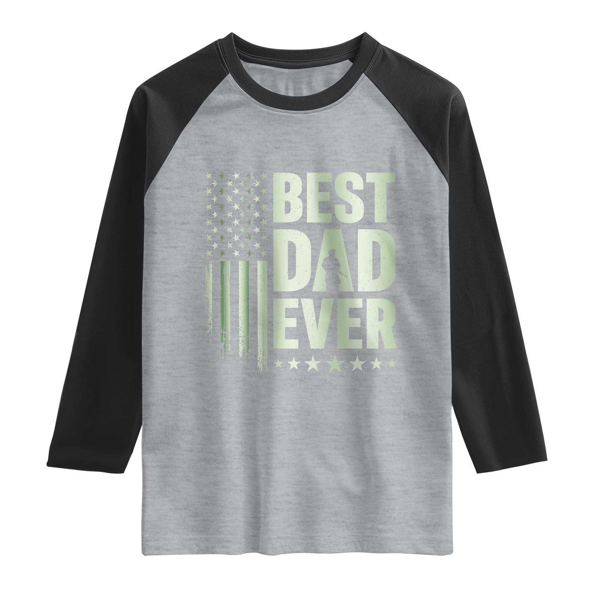 Best Dad Ever Raglan Shirt Military Camo American Flag Father's Day TS14 Heather Gray Black Print Your Wear