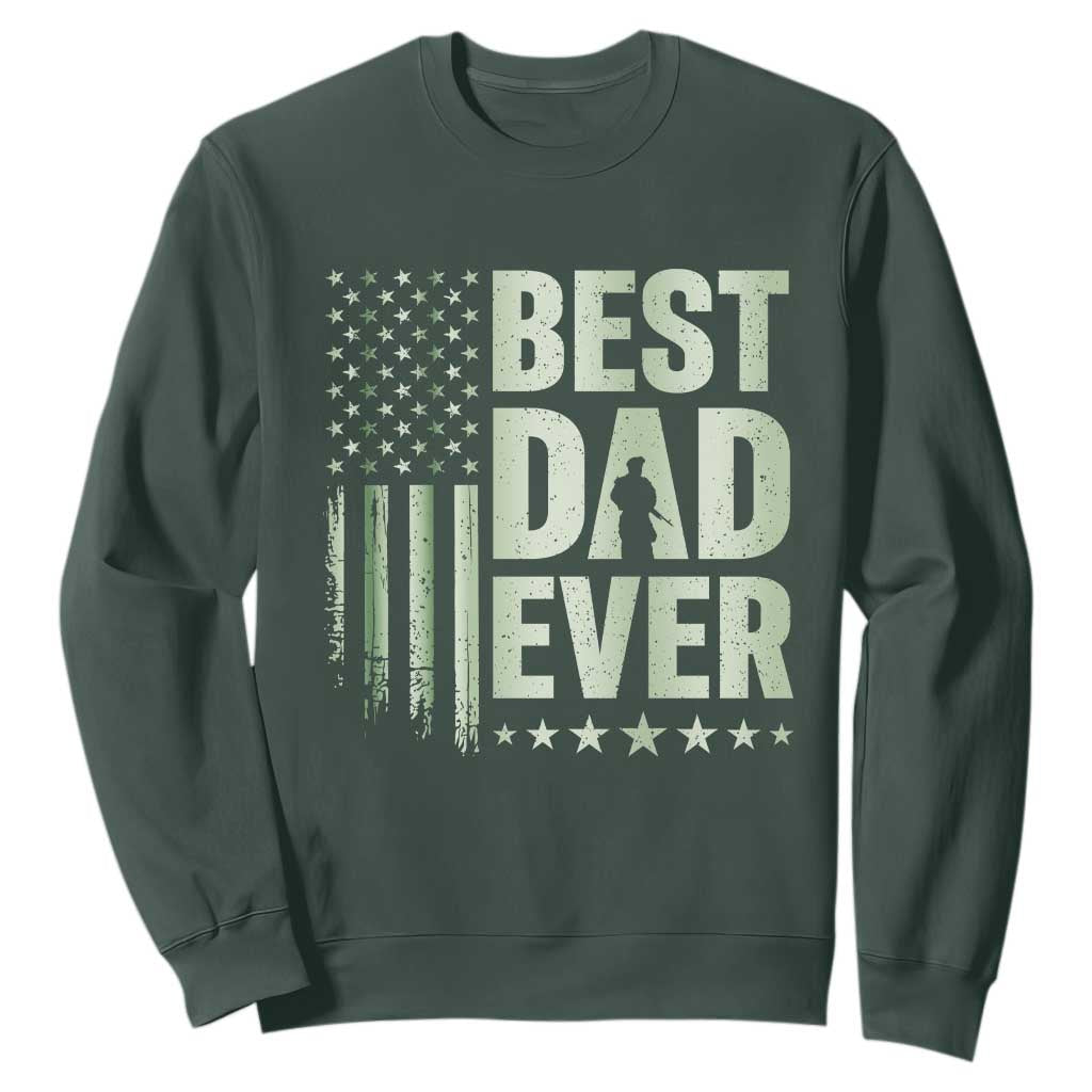 Best Dad Ever Sweatshirt Military Camo American Flag Father's Day TS14 Dark Forest Green Print Your Wear
