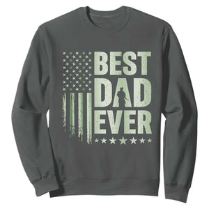 Best Dad Ever Sweatshirt Military Camo American Flag Father's Day TS14 Dark Heather Print Your Wear