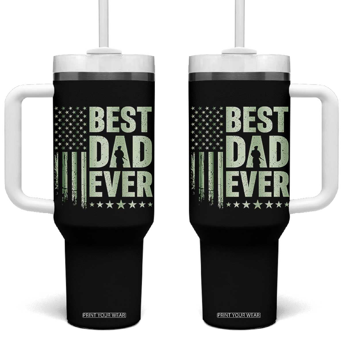Best Dad Ever Tumbler With Handle Military Camo American Flag Father's Day TS14 One Size: 40 oz Black Print Your Wear