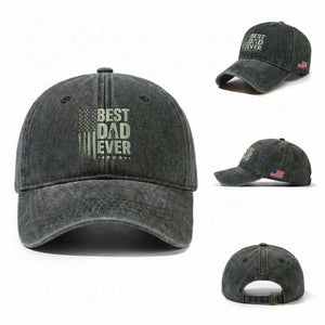 Best Dad Ever Washed Cotton Baseball Cap Military Camo American Flag Father's Day TS14 Washed Cap Universal Fit Dark Green Print Your Wear