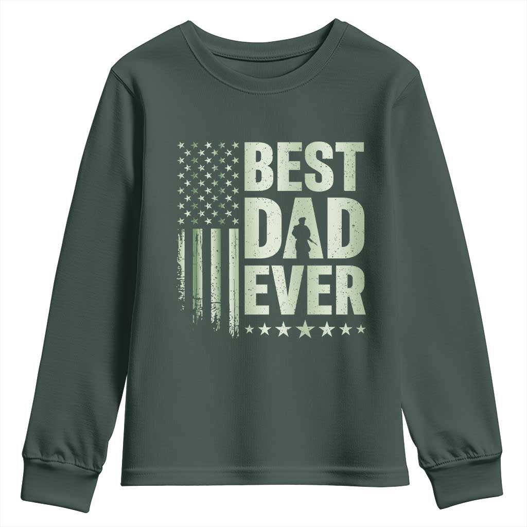 Best Dad Ever Youth Sweatshirt Military Camo American Flag Father's Day TS14 Dark Forest Green Print Your Wear