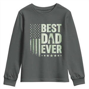 Best Dad Ever Youth Sweatshirt Military Camo American Flag Father's Day TS14 Dark Heather Print Your Wear