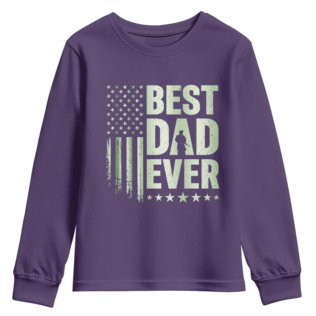 Best Dad Ever Youth Sweatshirt Military Camo American Flag Father's Day TS14 Purple Print Your Wear