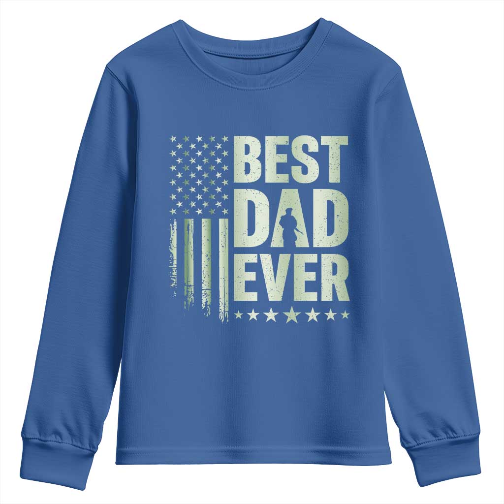 Best Dad Ever Youth Sweatshirt Military Camo American Flag Father's Day TS14 Royal Blue Print Your Wear