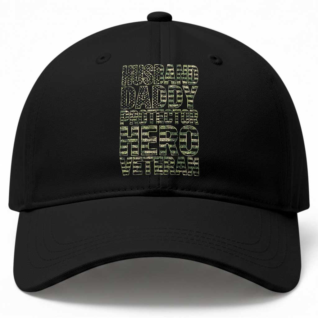 Husband Daddy Protector Hero Veteran Baseball Cap Father's Day American Flag Camouflage TS14 Print Your Wear