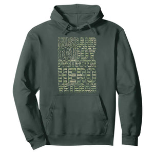 Husband Daddy Protector Hero Veteran Hoodie Father's Day American Flag Camouflage TS14 Dark Forest Green Print Your Wear