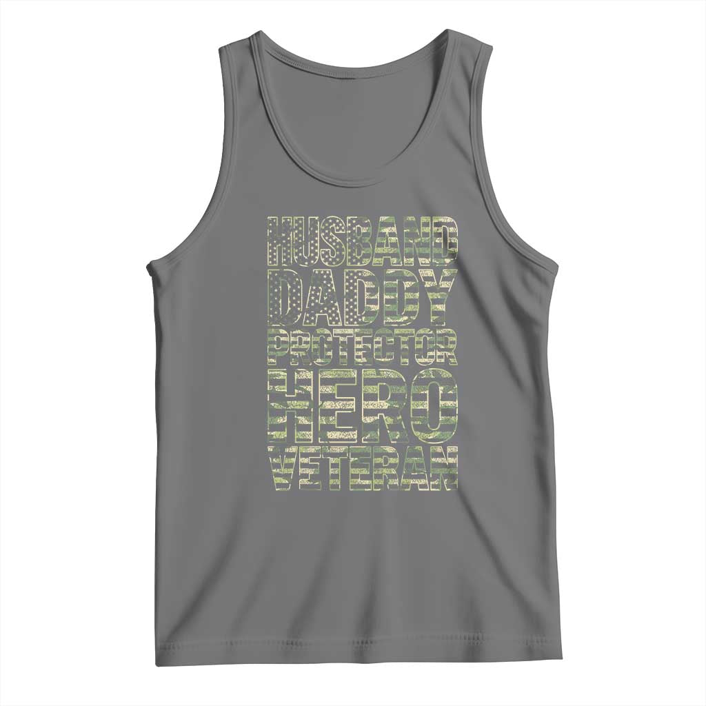 Husband Daddy Protector Hero Veteran Tank Top Father's Day American Flag Camouflage TS14 Black Heather Print Your Wear