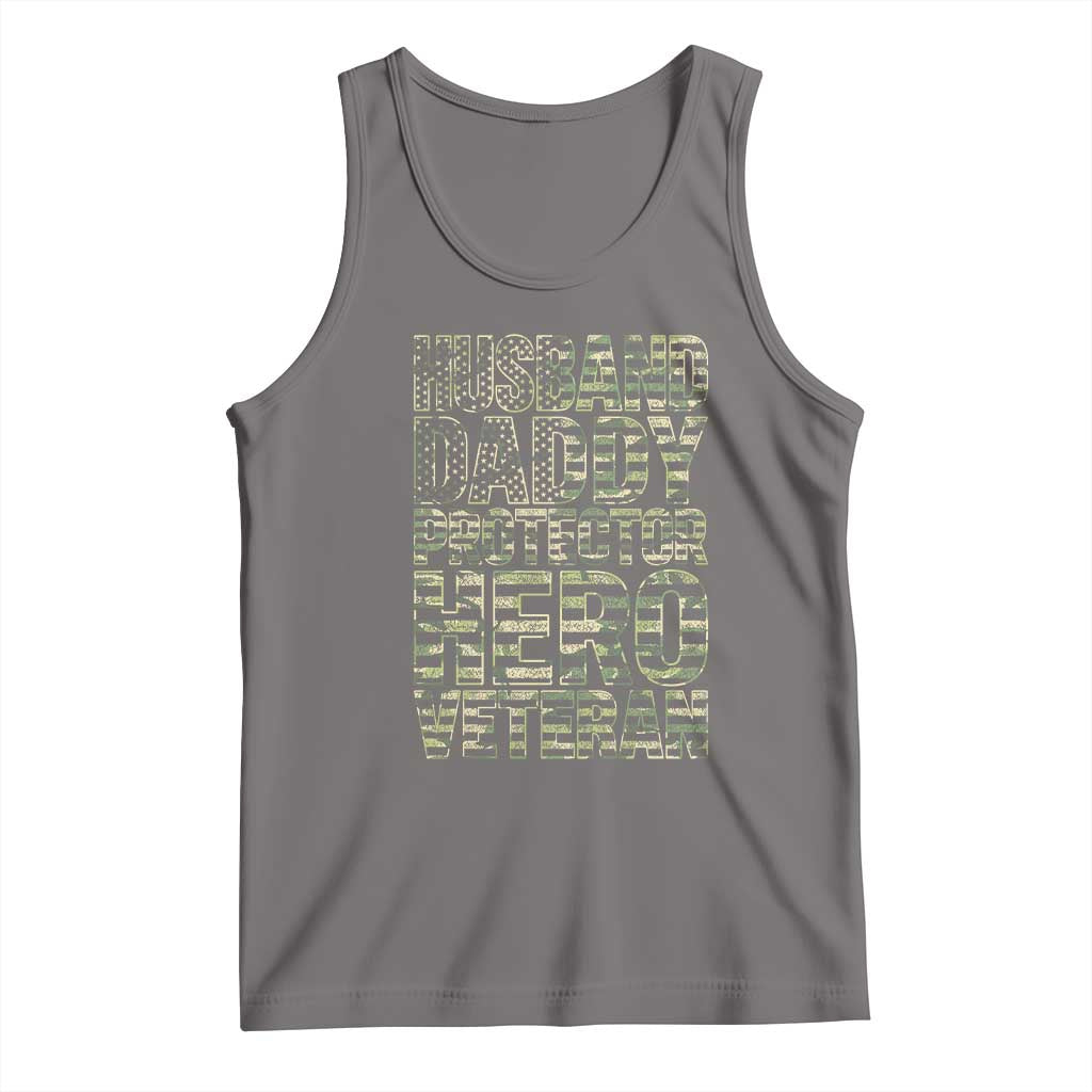 Husband Daddy Protector Hero Veteran Tank Top Father's Day American Flag Camouflage TS14 Deep Heather Print Your Wear