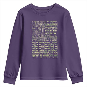 Husband Daddy Protector Hero Veteran Youth Sweatshirt Father's Day American Flag Camouflage TS14 Purple Print Your Wear