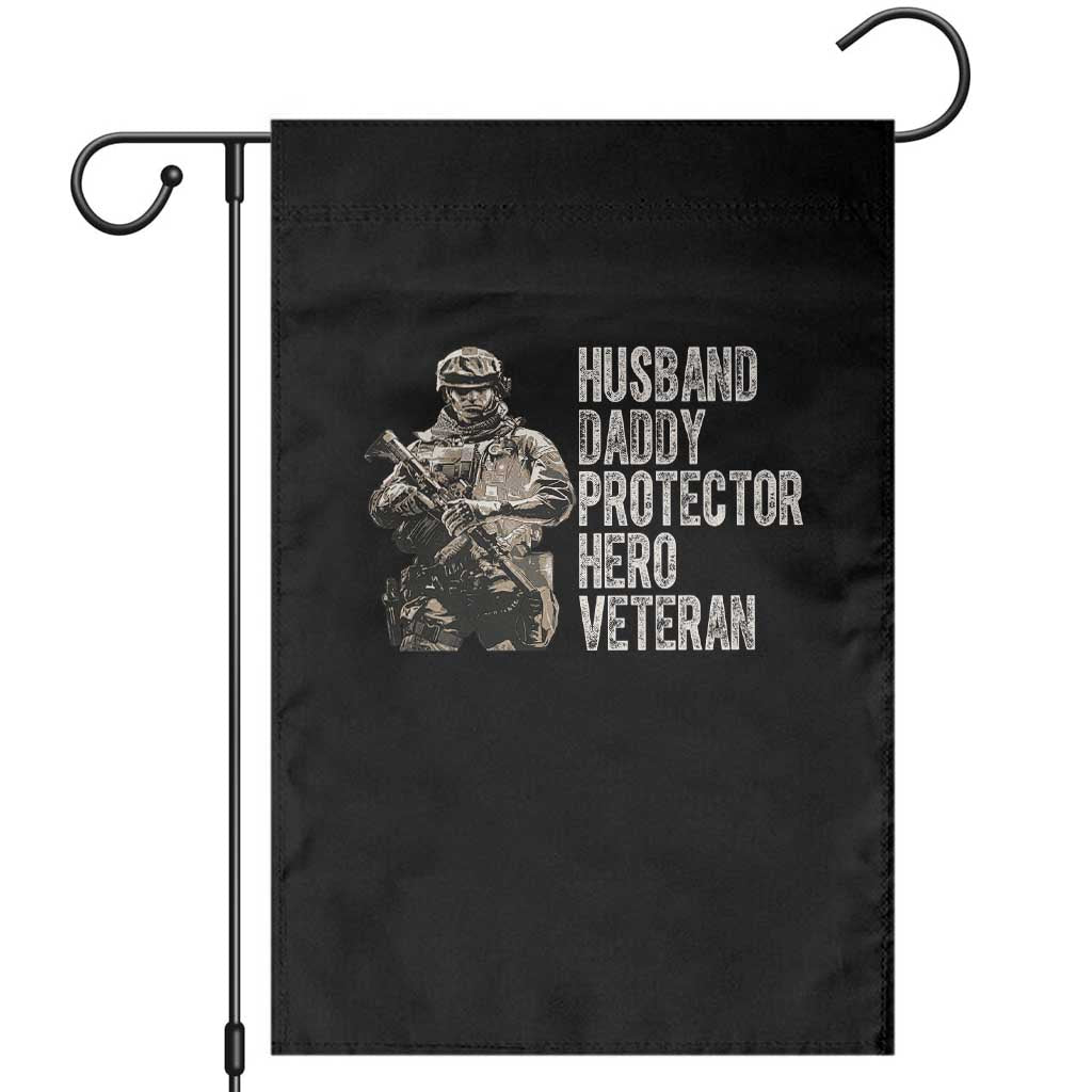 Husband Daddy Protector Hero Veteran Garden Flag Patriotic American Flag Camo Father's Day TS14 Black Print Your Wear