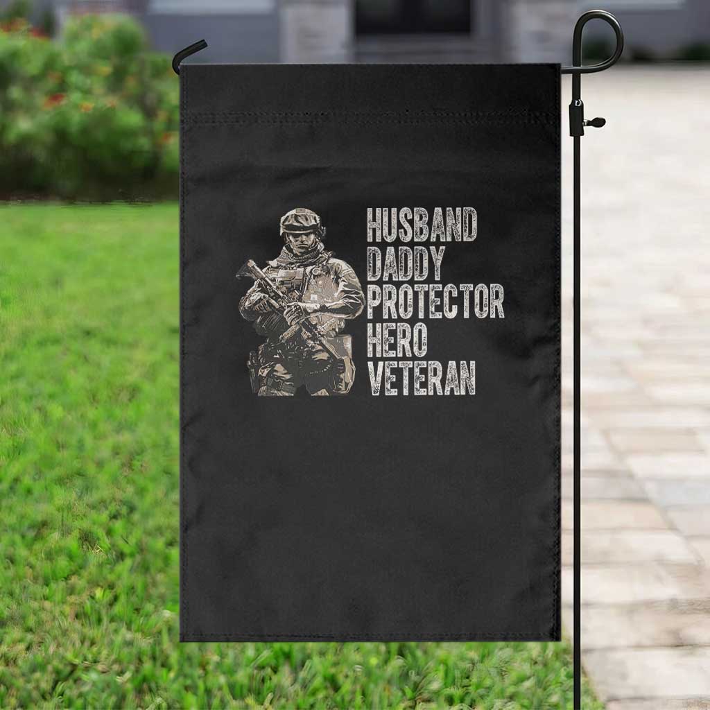 Husband Daddy Protector Hero Veteran Garden Flag Patriotic American Flag Camo Father's Day TS14 Print Your Wear