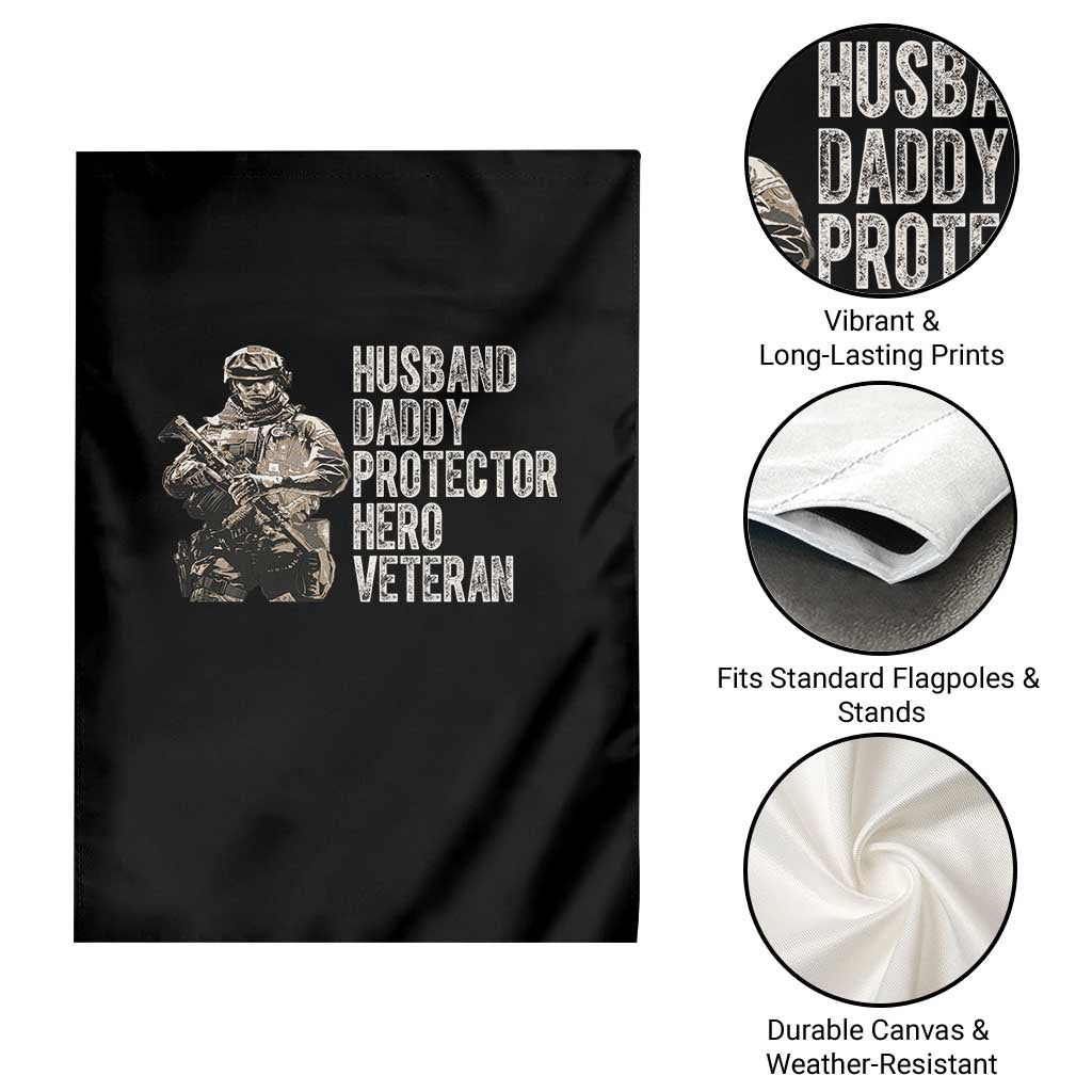 Husband Daddy Protector Hero Veteran Garden Flag Patriotic American Flag Camo Father's Day TS14 Print Your Wear