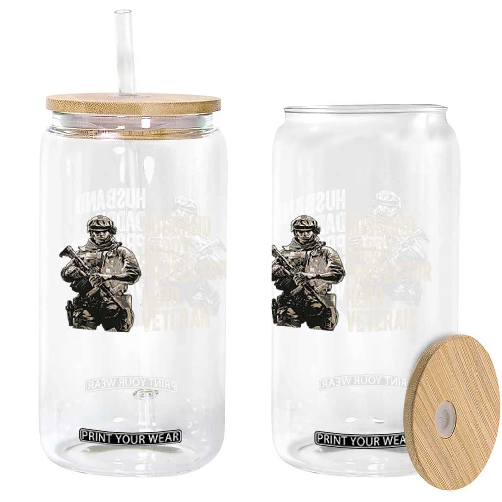 Husband Daddy Protector Hero Veteran Glass Can Patriotic American Flag Camo Father's Day TS14 Print Your Wear