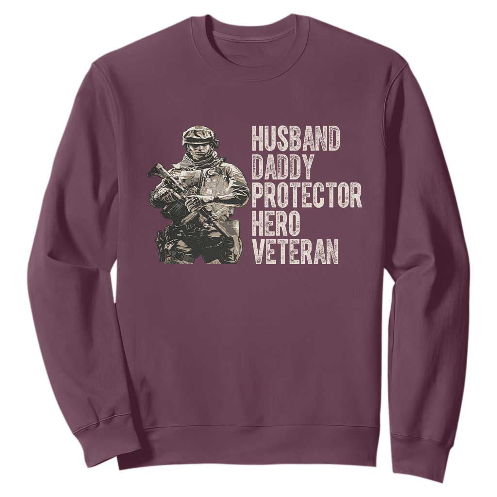 Husband Daddy Protector Hero Veteran Sweatshirt Patriotic American Flag Camo Father's Day TS14 Maroon Print Your Wear