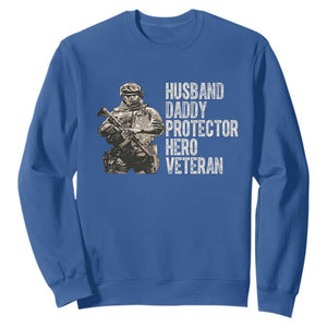 Husband Daddy Protector Hero Veteran Sweatshirt Patriotic American Flag Camo Father's Day TS14 Royal Blue Print Your Wear