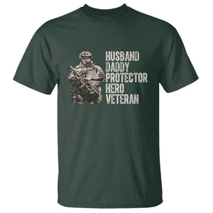Husband Daddy Protector Hero Veteran T Shirt Patriotic American Flag Camo Father's Day TS14 Dark Forest Green Print Your Wear