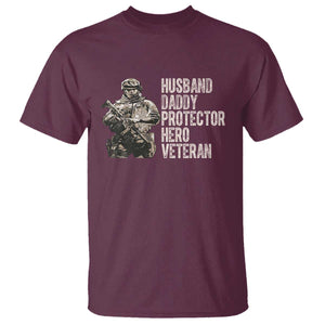 Husband Daddy Protector Hero Veteran T Shirt Patriotic American Flag Camo Father's Day TS14 Maroon Print Your Wear