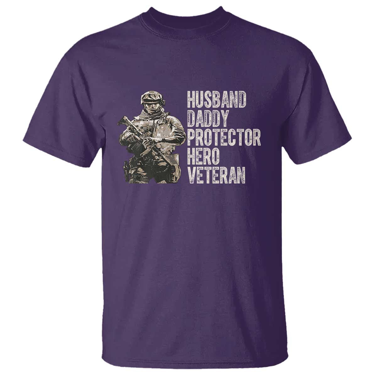 Husband Daddy Protector Hero Veteran T Shirt Patriotic American Flag Camo Father's Day TS14 Purple Print Your Wear