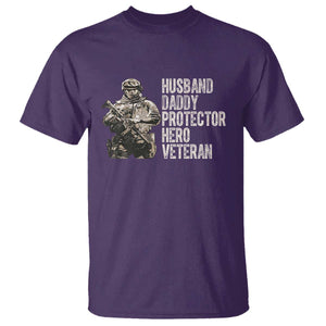 Husband Daddy Protector Hero Veteran T Shirt Patriotic American Flag Camo Father's Day TS14 Purple Print Your Wear