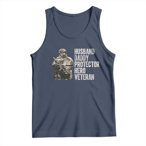 Husband Daddy Protector Hero Veteran Tank Top Patriotic American Flag Camo Father's Day TS14 Navy Print Your Wear