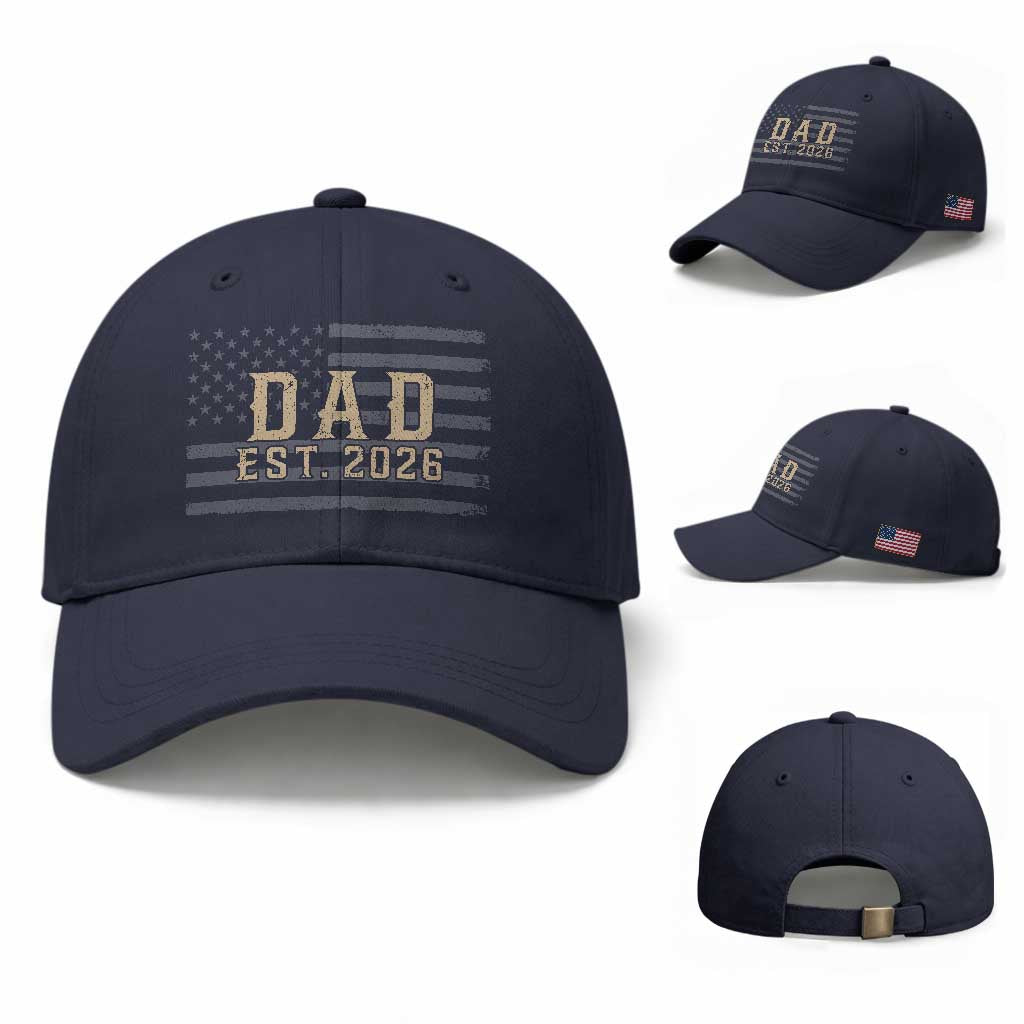 Dad Est 2026 Baseball Cap Promoted to Daddy New Dad TS14 Baseball Cap Universal Fit Navy Print Your Wear