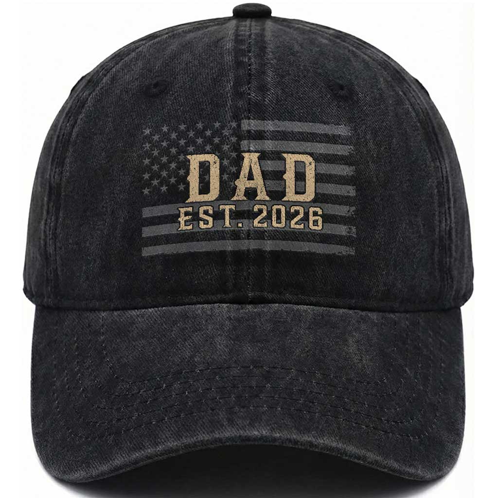 Dad Est 2026 Washed Cotton Baseball Cap Promoted to Daddy New Dad TS14 Print Your Wear