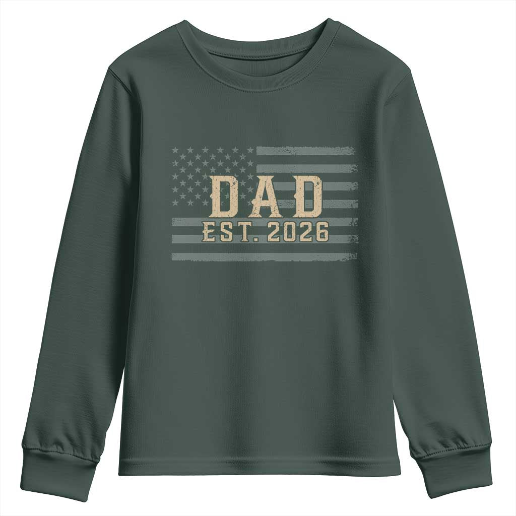 Dad Est 2026 Youth Sweatshirt Promoted to Daddy New Dad TS14 Dark Forest Green Print Your Wear