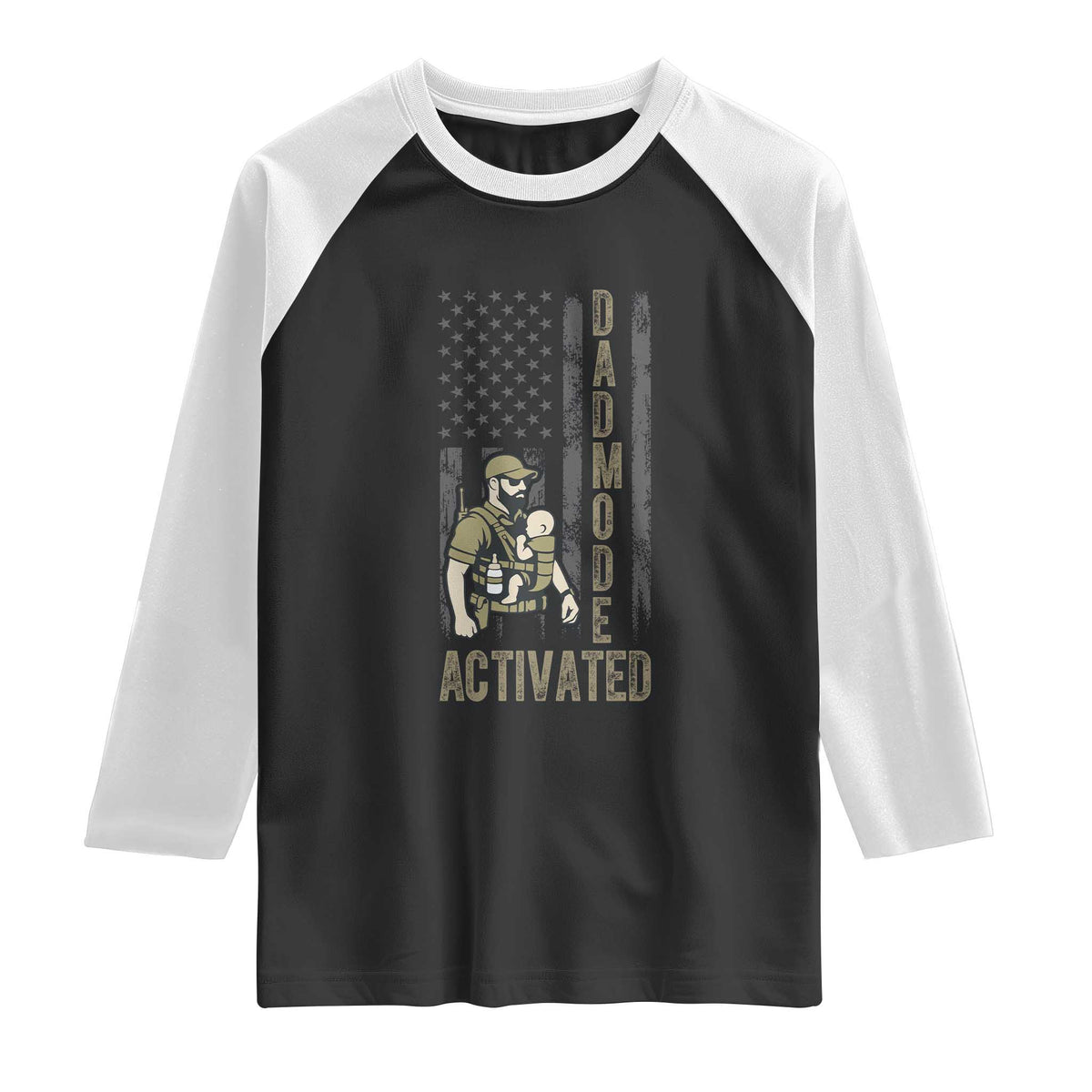 Dad Mode Activated Raglan Shirt Tactical Baby Carrier Military Father Amerian Flag TS14 Black White Print Your Wear