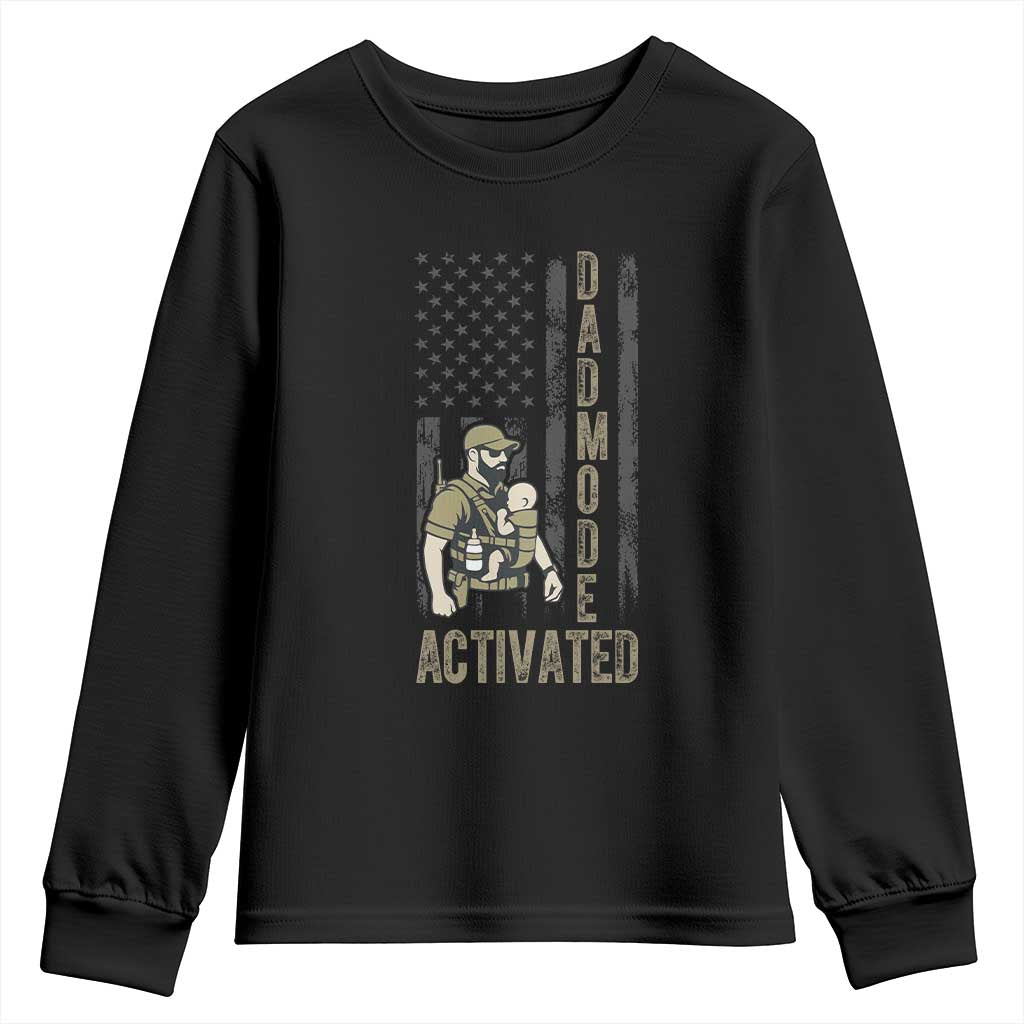 Dad Mode Activated Youth Sweatshirt Tactical Baby Carrier Military Father Amerian Flag TS14 Black Print Your Wear