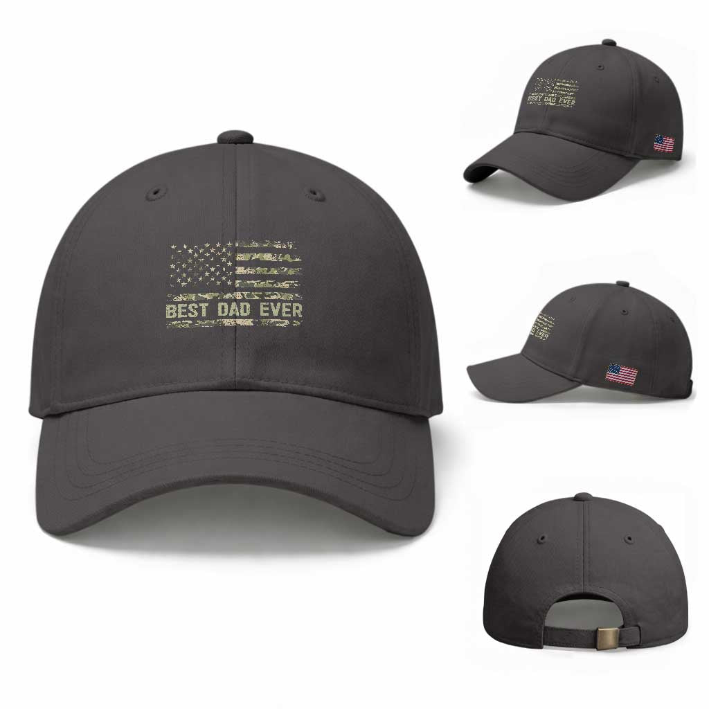 Best Dad Ever Baseball Cap Military Dad American Flag Camo TS14 Baseball Cap Universal Fit Dark Gray Print Your Wear