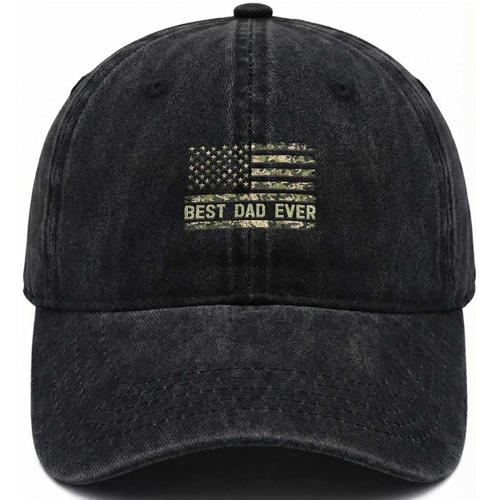 Best Dad Ever Washed Cotton Baseball Cap Military Dad American Flag Camo TS14 Print Your Wear