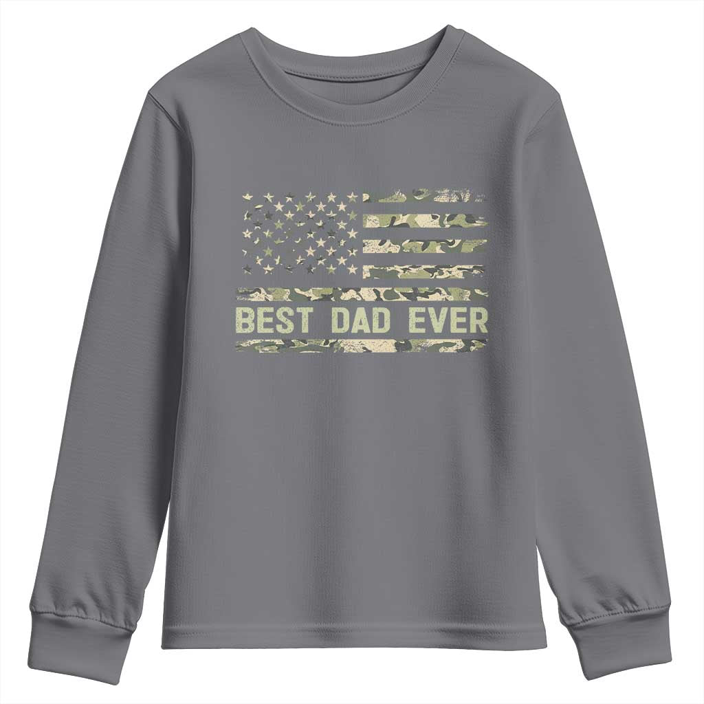 Best Dad Ever Youth Sweatshirt Military Dad American Flag Camo TS14 Charcoal Print Your Wear