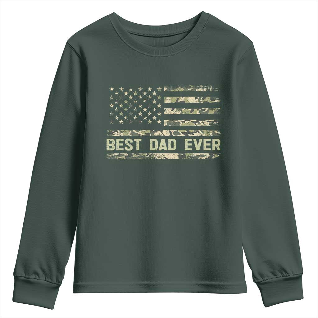 Best Dad Ever Youth Sweatshirt Military Dad American Flag Camo TS14 Dark Forest Green Print Your Wear
