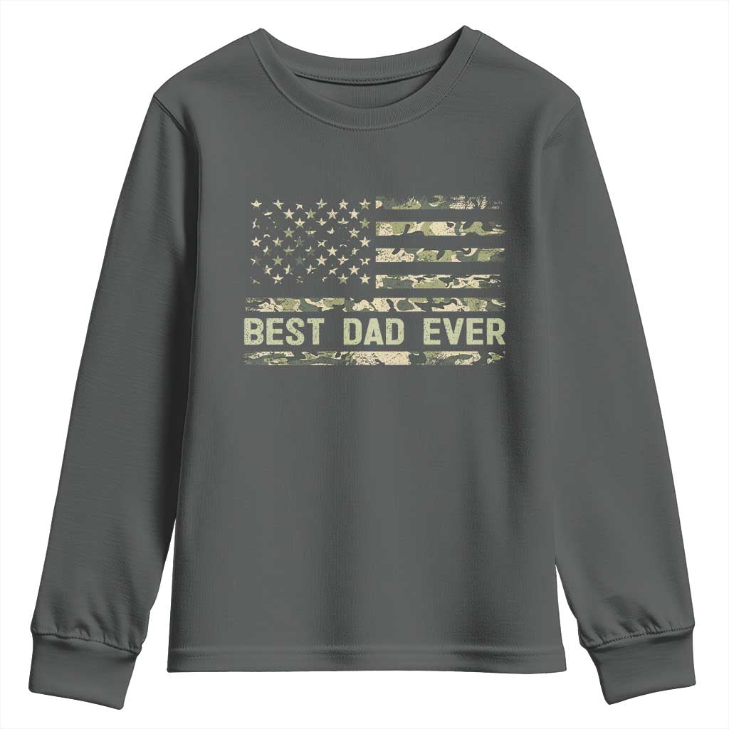 Best Dad Ever Youth Sweatshirt Military Dad American Flag Camo TS14 Dark Heather Print Your Wear