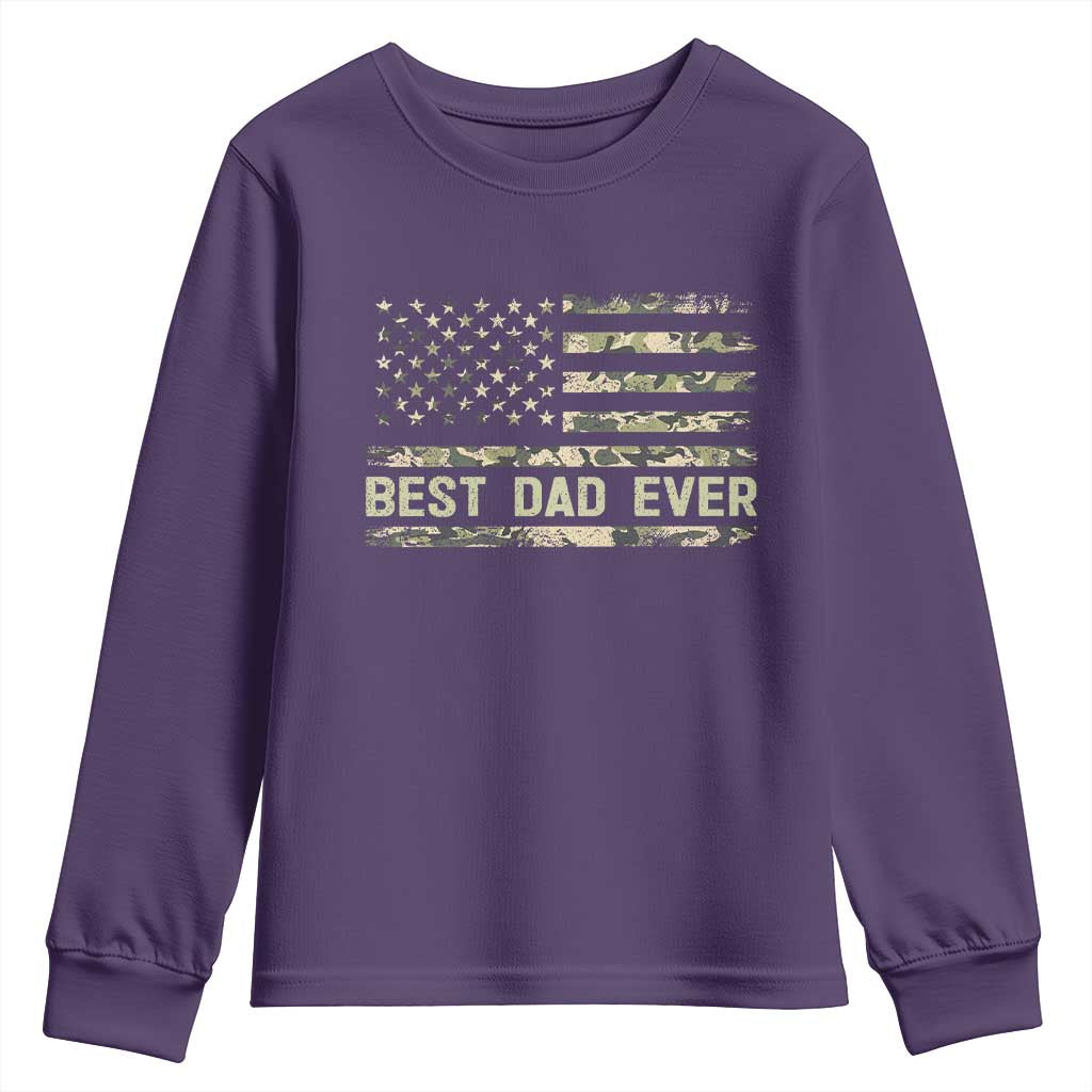 Best Dad Ever Youth Sweatshirt Military Dad American Flag Camo TS14 Purple Print Your Wear